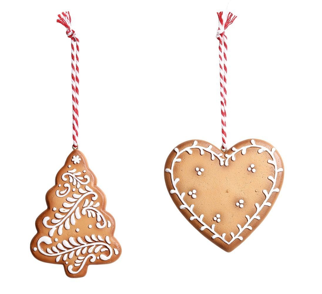 Set 2ks závěsná dekorace perníkový stromek a srdce Ginger - 8*0,5*8 cm