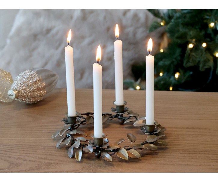 Mosazný antik kovový adventní věnec Advent wreath - Ø 16*4 cm