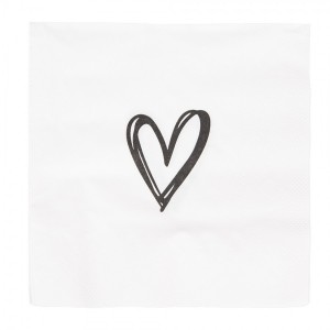 Bílé papírové ubrousky se srdíčkem Heart - 33*33 cm (20ks)