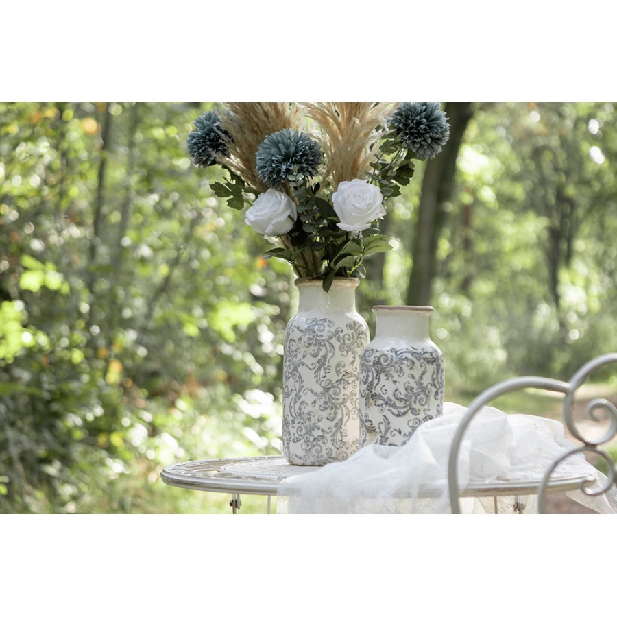 Béžová keramická dekorační váza se šedými ornamenty Gassia M - Ø 14*26 cm 