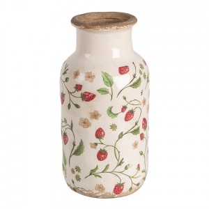 Béžová keramická váza s jahůdkami Wild Strawberries M - Ø 14*26 cm