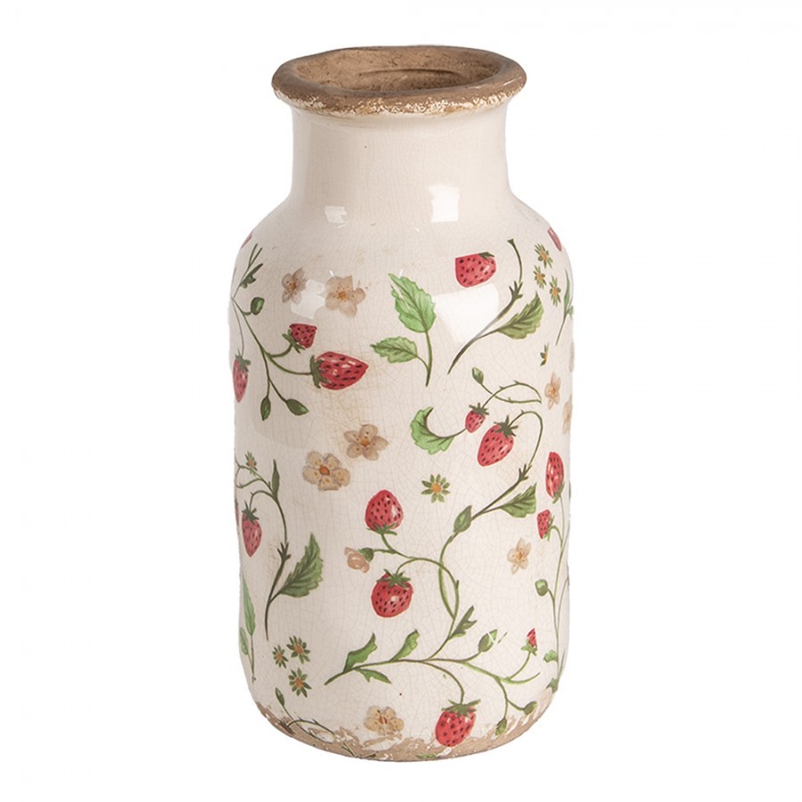Béžová keramická váza s jahůdkami Wild Strawberries M - Ø 14*26 cm