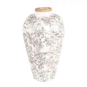Béžová keramická dekorační váza se šedými ornamenty Gassia L - Ø 24*40 cm 
