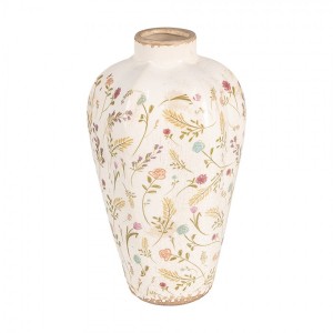 Béžová keramická váza s kvítky Floral Cartoon S - Ø 17*30 cm