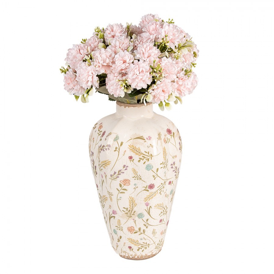 Béžová keramická váza s kvítky Floral Cartoon S - Ø 17*30 cm