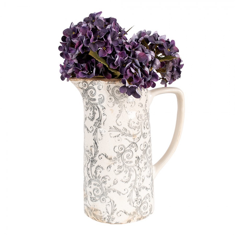 Béžový keramický dekorační džbán se šedými ornamenty Gassia L - 21*14*26 cm