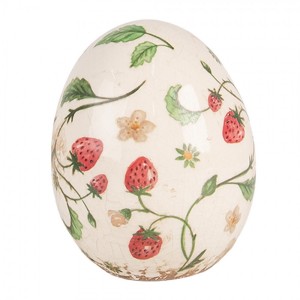 Keramické dekorační vajíčko s jahůdkami Wild Strawberries M - Ø 10*12 cm