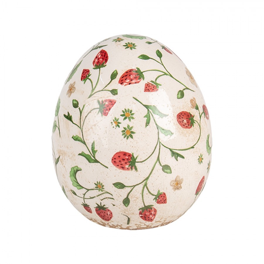 Keramické dekorační vajíčko s jahůdkami Wild Strawberries L - Ø 14*16 cm