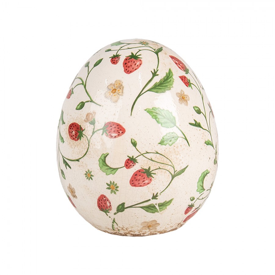 Keramické dekorační vajíčko s jahůdkami Wild Strawberries L - Ø 14*16 cm