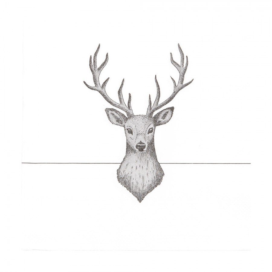 Bílé papírové ubrousky s jelenem Deer Love - 33*33 cm (20ks)