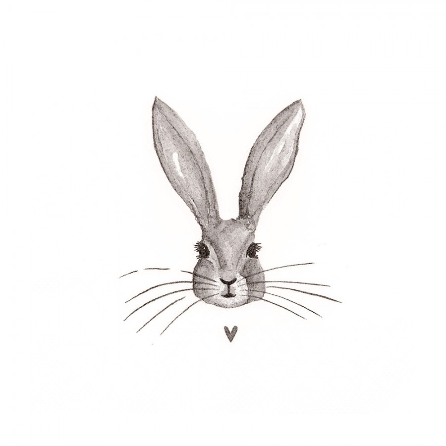 Bílé papírové ubrousky s králíčkem Love Rabbit - 33*33 cm (20ks)