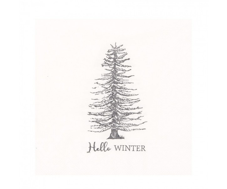 Bílé papírové ubrousky se stromem Hello Winter - 33*33 cm (20ks)