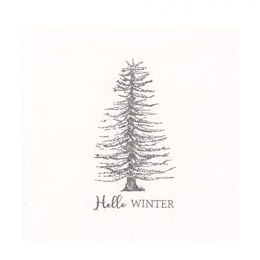 Bílé papírové ubrousky se stromem Hello Winter - 33*33 cm (20ks)
