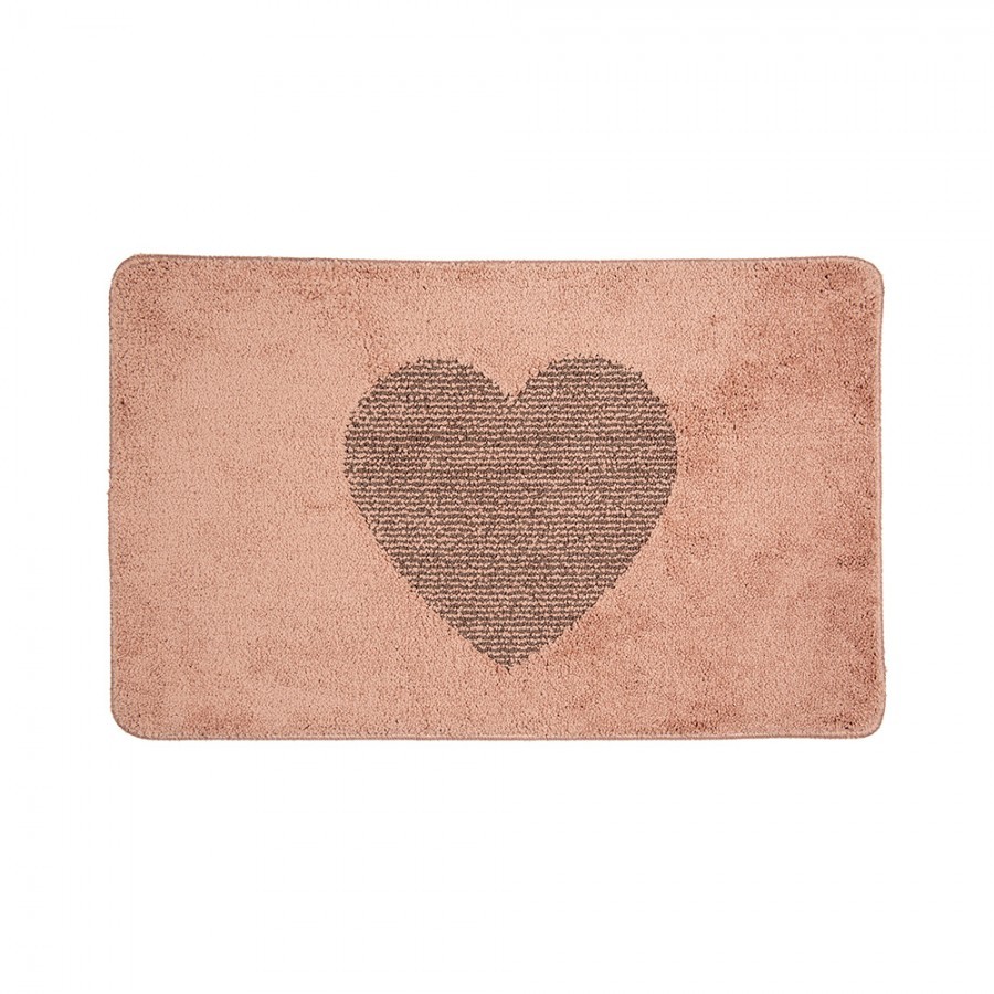 Růžová koupelnová předložka se srdíčkem - 78*48*1 cm
