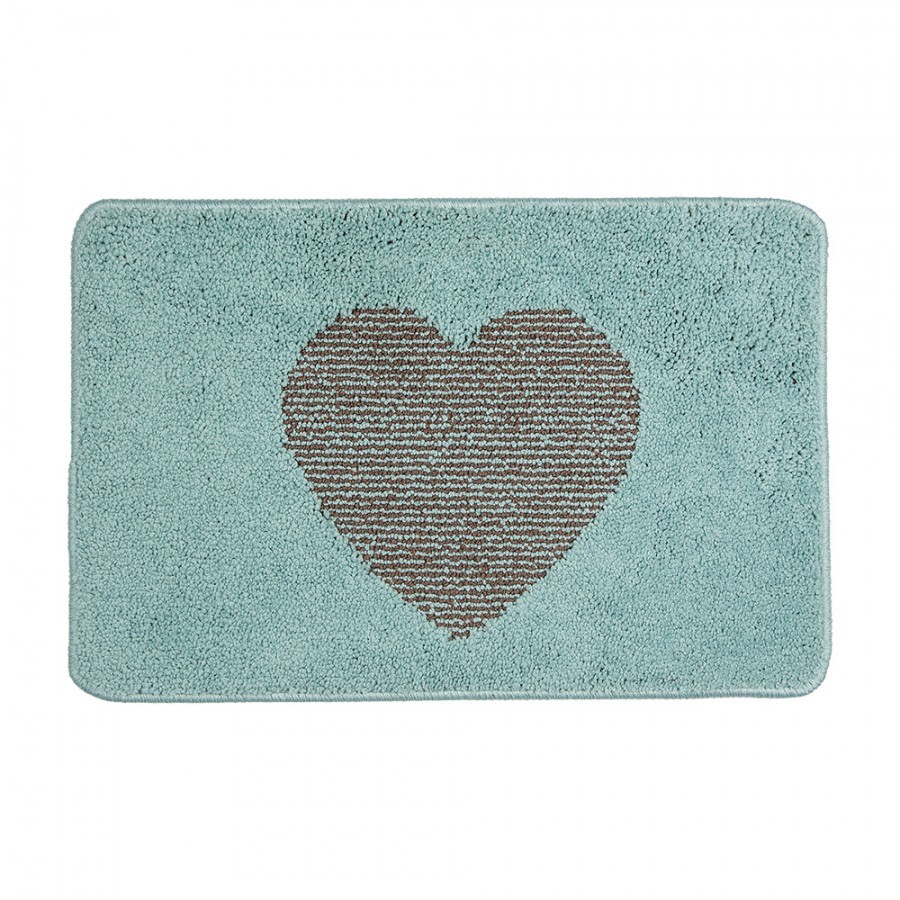 Modrá koupelnová předložka se srdíčkem - 58*38*1 cm