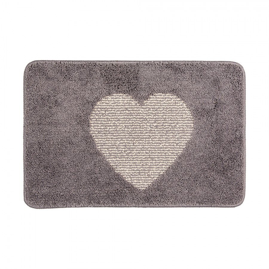 Šedá koupelnová předložka se srdíčkem - 58*38*1 cm