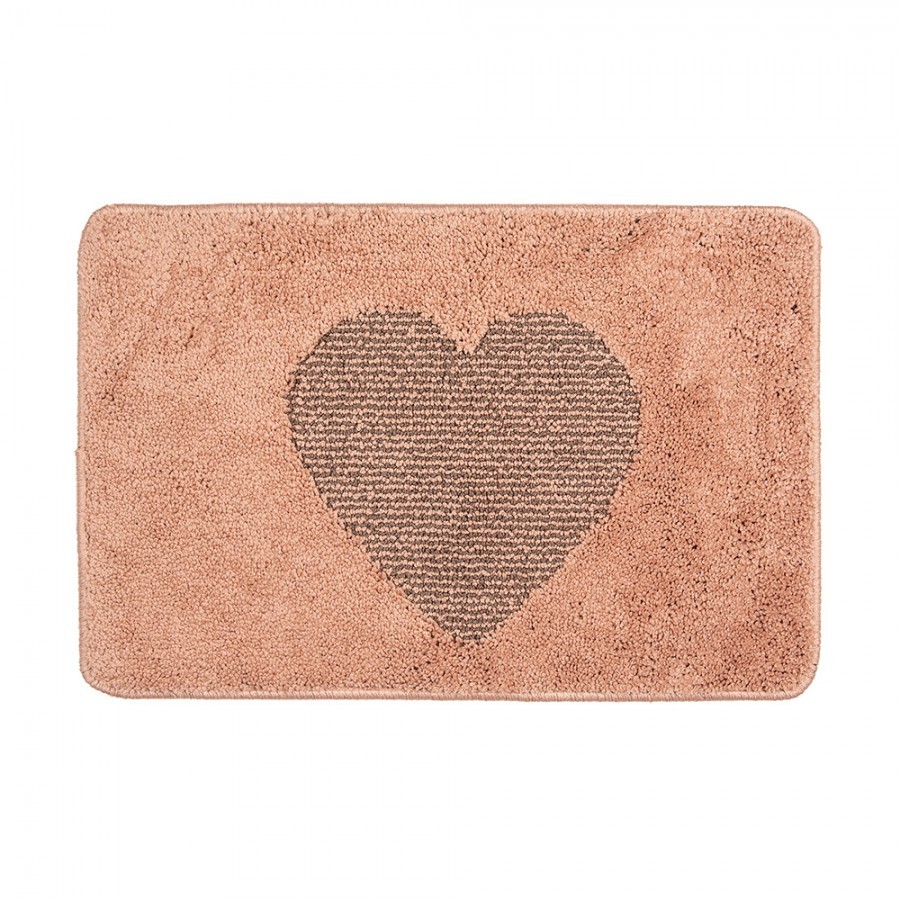 Růžová koupelnová předložka se srdíčkem - 58*38*1 cm