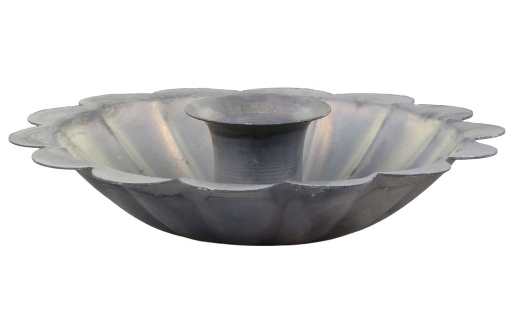 Zinkový antik kovový svícen na úzkou svíčku s květem Nostalgic - Ø 12*4 cm