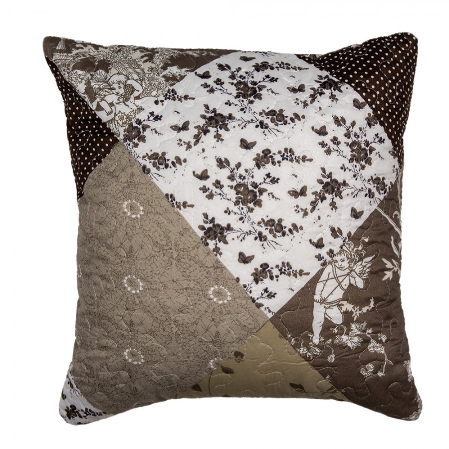 Hnědý povlak na polštář s květy Patchwork - 40*40 cm