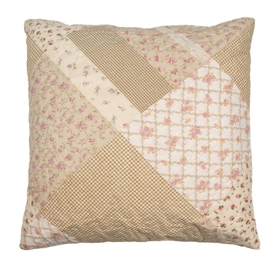Béžový povlak na polštář s květy Patchwork - 50*50 cm
