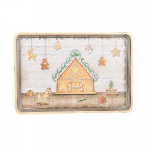 Podnos s perníkovou chaloupkou a perníčky Gingerbread - 32*22*2 cm