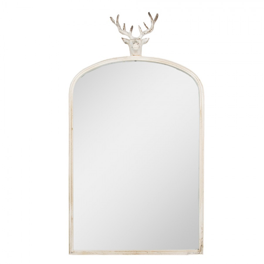 Béžové antik kovové zrcadlo s hlavou jelena Deer vintage - 58*10*105 cm