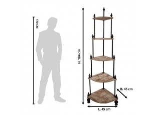 Vysoký rohový regál s dřevěnými policemi Giranno Brocante - 45*45*184 cm