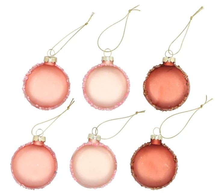 Set 6ks růžová skleněná ozdoba makronka Macrons - Ø 6*2,5 cm
