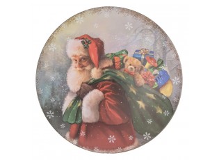 Vánoční plastový kulatý servírovací podnos/talíř Santa s dárky - Ø 40*1 cm