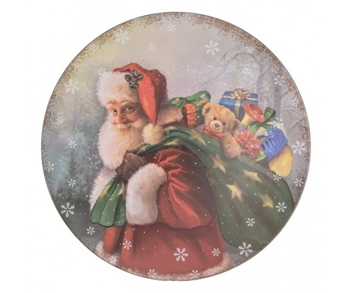 Vánoční plastový kulatý servírovací podnos/talíř Santa s dárky - Ø 40*1 cm