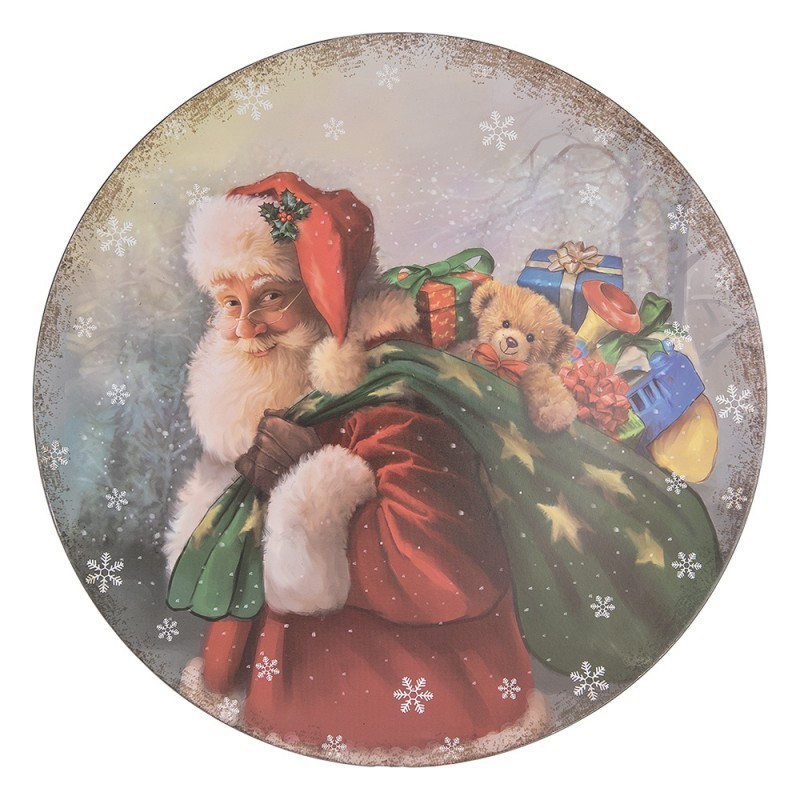 Vánoční plastový kulatý servírovací podnos/talíř Santa s dárky - Ø 40*1 cm