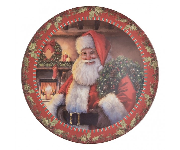 Vánoční plastový kulatý servírovací podnos/talíř Santa Claus - Ø 40*1 cm