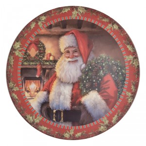 Vánoční plastový kulatý servírovací podnos/talíř Santa Claus - Ø 40*1 cm