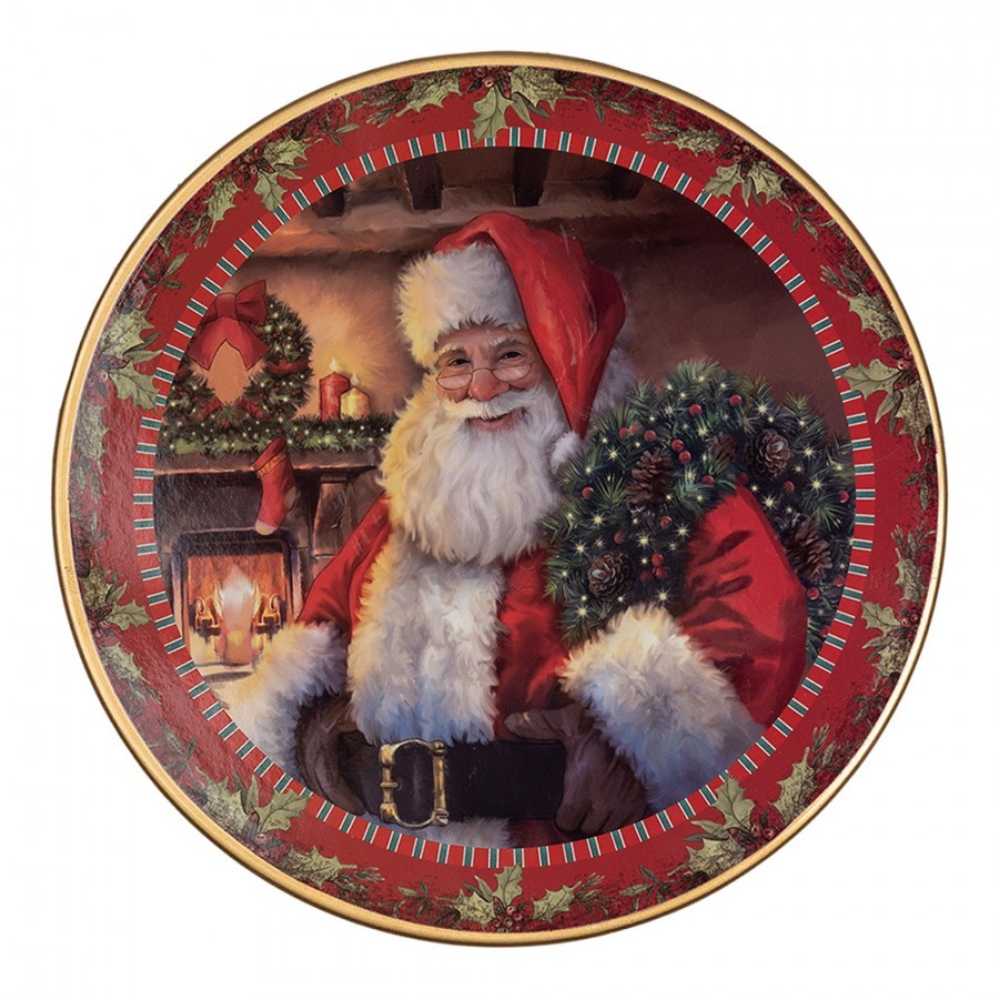 Červený vánoční plastový podnos na dort Santa Claus L - Ø 29*10 cm