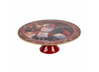 Červený vánoční plastový podnos na dort Santa Claus L - Ø 29*10 cm