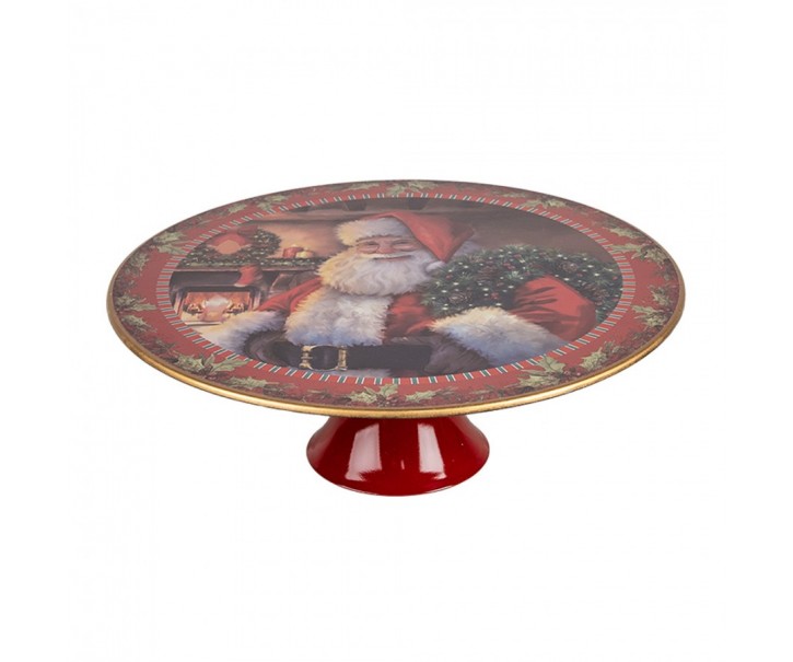 Červený vánoční plastový podnos na dort Santa Claus L - Ø 29*10 cm