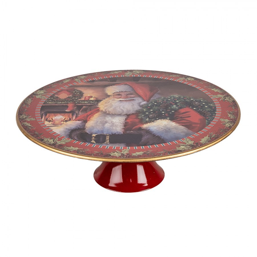Červený vánoční plastový podnos na dort Santa Claus L - Ø 29*10 cm