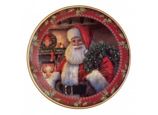 Červený vánoční plastový podnos na dort Santa Claus M - Ø 22*10 cm