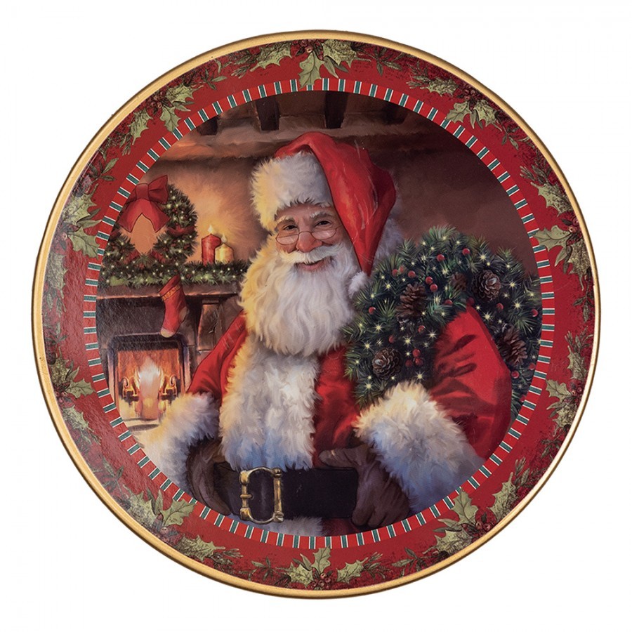 Červený vánoční plastový podnos na dort Santa Claus S - Ø 16*10 cm