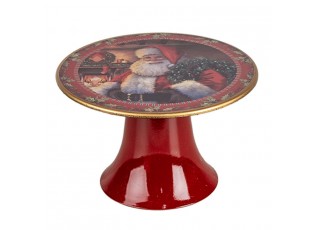 Červený vánoční plastový podnos na dort Santa Claus S - Ø 16*10 cm