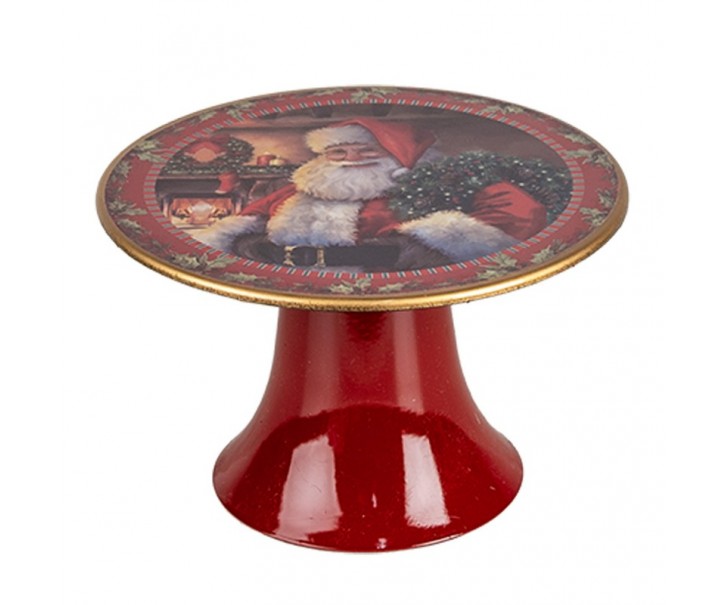 Červený vánoční plastový podnos na dort Santa Claus S - Ø 16*10 cm