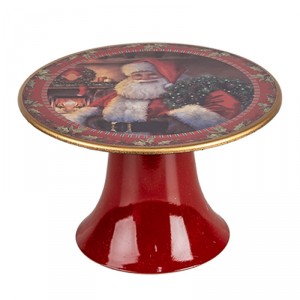 Červený vánoční plastový podnos na dort Santa Claus S - Ø 16*10 cm