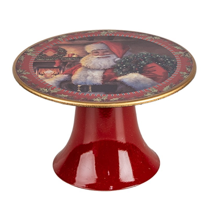 Červený vánoční plastový podnos na dort Santa Claus S - Ø 16*10 cm