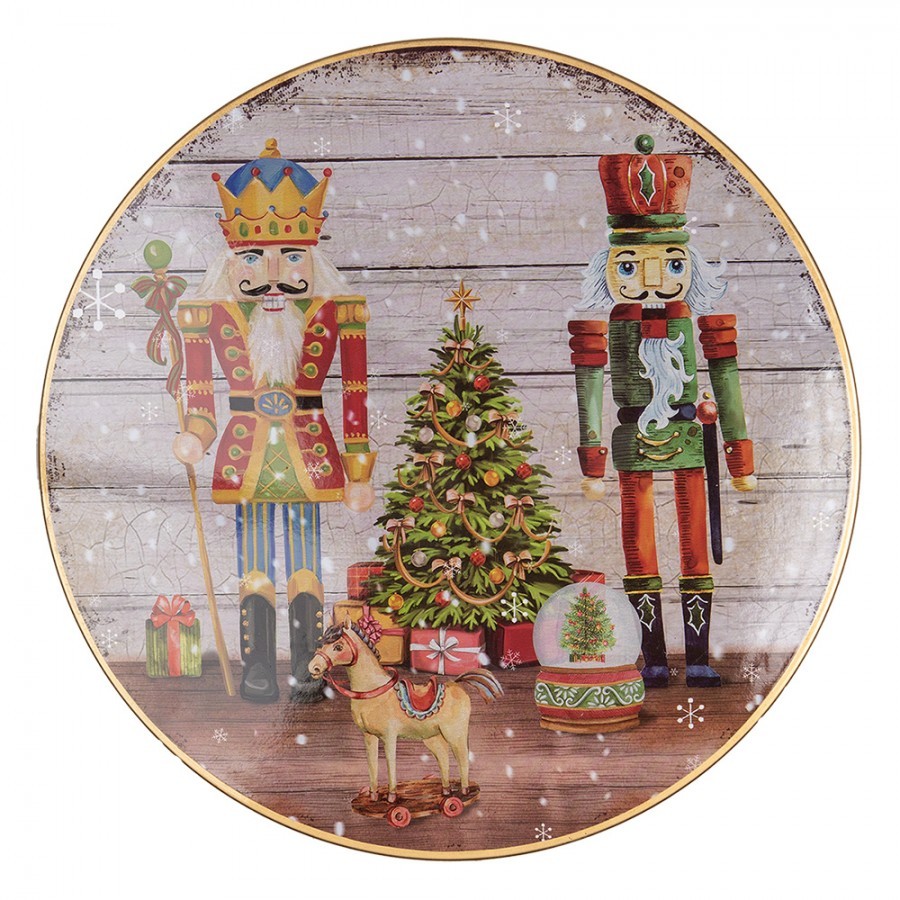 Červený vánoční plastový podnos na dort Louskáček - Ø 33*14 cm