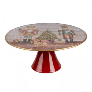 Červený vánoční plastový podnos na dort Louskáček - Ø 33*14 cm