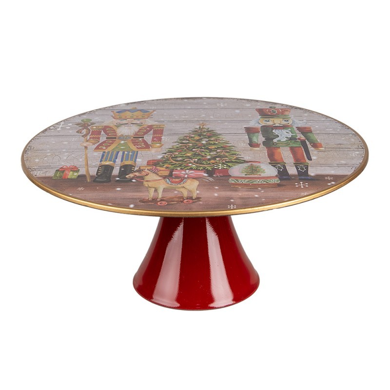 Červený vánoční plastový podnos na dort Louskáček - Ø 33*14 cm