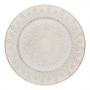 Bílo-zlatý kulatý servírovací podnos/talíř Ornament - Ø 33*1 cm