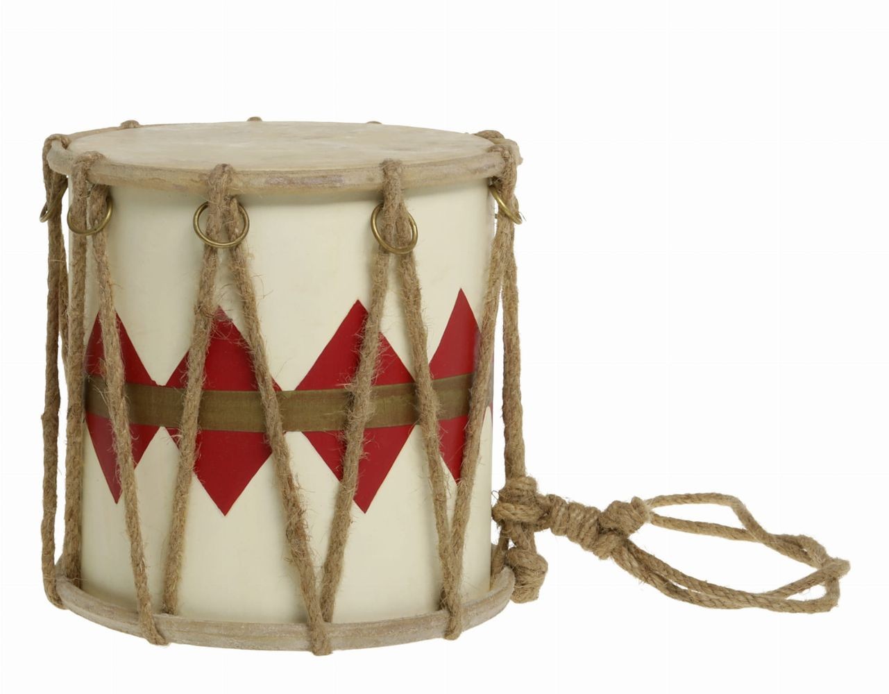 Červeno-bílý vánoční dřevěný buben s kůží Drum Vintage - Ø 17*16 cm