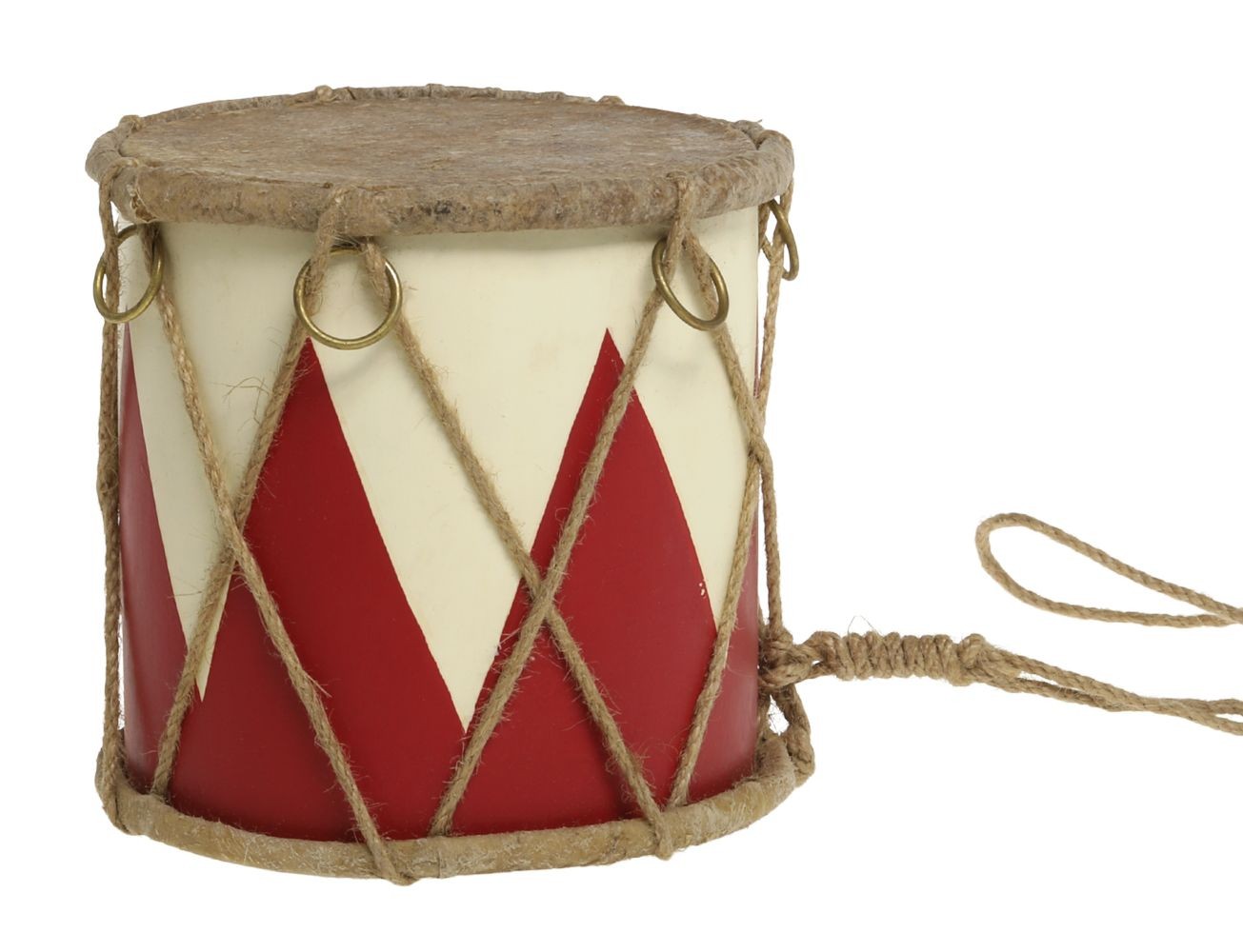Červeno-bílý vánoční dřevěný buben s kůží Drum Vintage - Ø 15*12 cm