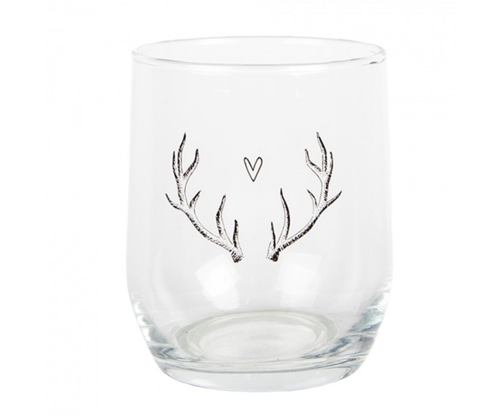 Sklenička na vodu paroží se srdíčkem Love Deer - Ø 8*9 cm / 300 ml